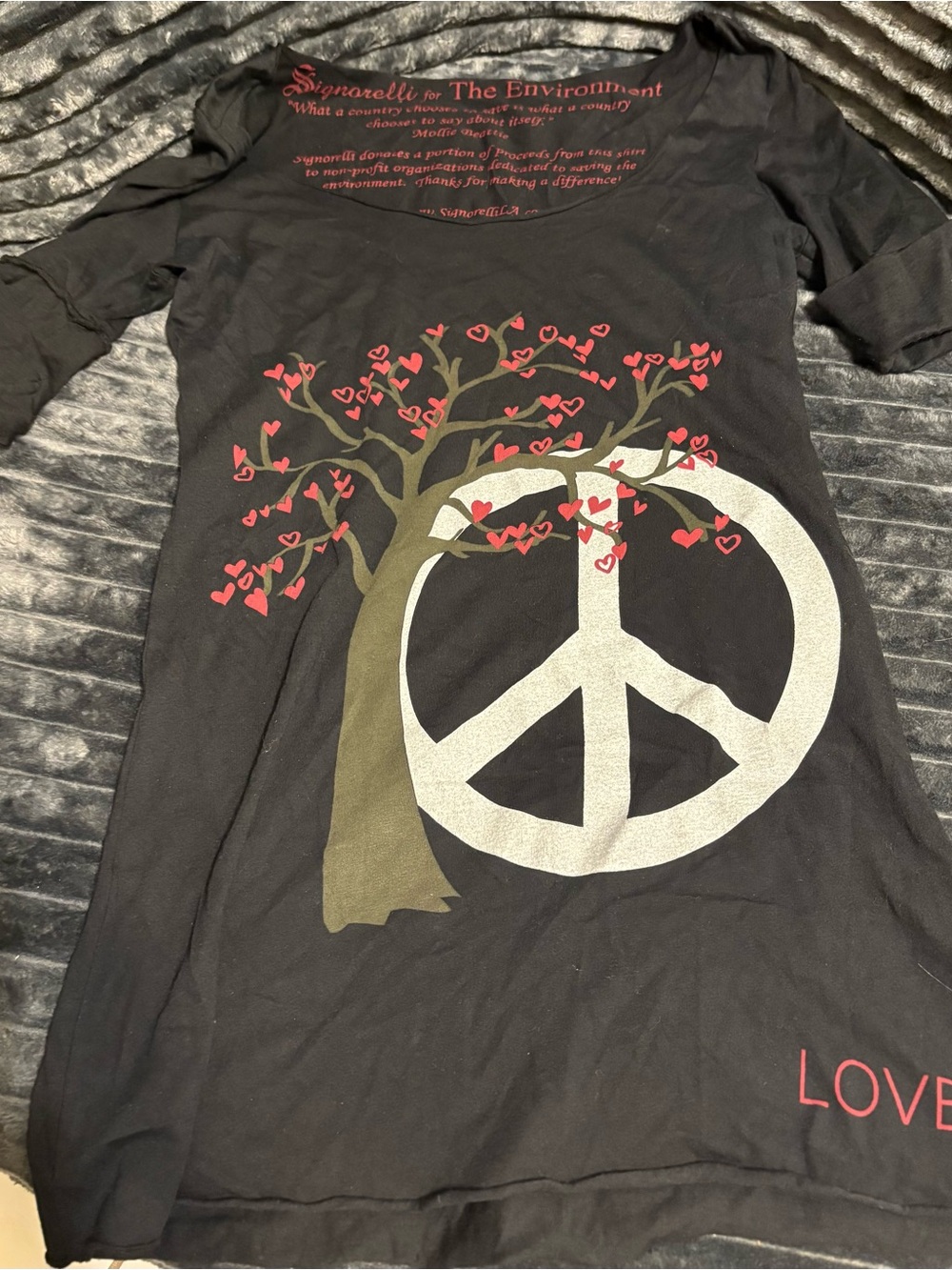 Signorelli Black Tee with Silver Peace Symbol and Olive Tree